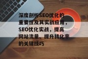 深度剖析SEO优化的重要性及其实战应用,SEO优化实战,提高网站流量、提升转化率的关键技巧 深度剖析SEO优化的重要性及其实战应用,SEO优化实战,提高网站流量、提升转化率的关键技巧