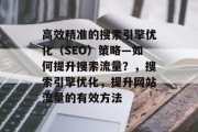 高效精准的搜索引擎优化(SEO)策略—如何提升搜索流量?,搜索引擎优化,提升网站流量的有效方法