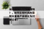 如何弄网站假流量赚钱?,如何在短时间内获取大量用户并转化为付费订单? 如何弄网站假流量赚钱?,如何在短时间内获取大量用户并转化为付费订单?