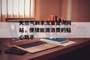 天然气剩余流量查询网站,便捷能源消费的贴心助手 天然气剩余流量查询网站,便捷能源消费的贴心助手