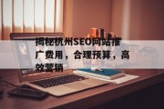 揭秘杭州SEO网站推广费用,合理预算,高效营销 揭秘杭州SEO网站推广费用,合理预算,高效营销