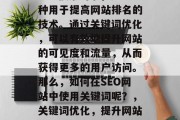 SEO搜索引擎，是一种用于提高网站排名的技术。通过关键词优化，可以有效地提升网站的可见度和流量，从而获得更多的用户访问。那么，如何在SEO网站中使用关键词呢？，关键词优化，提升网站排名的关键方法