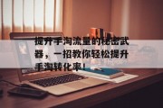 提升手淘流量的秘密武器,一招教你轻松提升手淘转化率! 提升手淘流量的秘密武器,一招教你轻松提升手淘转化率!