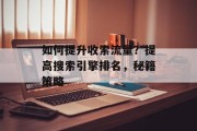 如何提升收索流量?提高搜索引擎排名,秘籍策略 如何提升收索流量?提高搜索引擎排名,秘籍策略