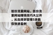 低价流量网站,低价流量网站赚钱技巧大公开,从选择到管理5步教你快速盈利 低价流量网站,低价流量网站赚钱技巧大公开,从选择到管理5步教你快速盈利
