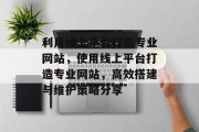 利用线上平台打造专业网站，使用线上平台打造专业网站，高效搭建与维护策略分享