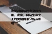 流量对网站的意义和作用,流量,网站生存之王的关键因素分析与影响 流量对网站的意义和作用,流量,网站生存之王的关键因素分析与影响