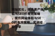 网站优化,提高用户体验与SEO的有效策略,提升网站体验与SEO的有效策略,实战经验分享 网站优化,提高用户体验与SEO的有效策略,提升网站体验与SEO的有效策略,实战经验分享