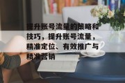 提升账号流量的策略和技巧,提升账号流量,精准定位、有效推广与精准营销