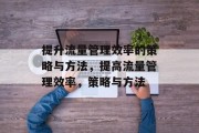提升流量管理效率的策略与方法,提高流量管理效率,策略与方法 提升流量管理效率的策略与方法,提高流量管理效率,策略与方法