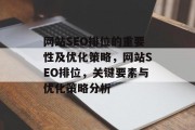 网站SEO排位的重要性及优化策略,网站SEO排位,关键要素与优化策略分析 网站SEO排位的重要性及优化策略,网站SEO排位,关键要素与优化策略分析