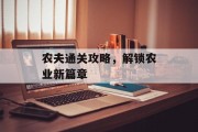 农夫通关攻略，解锁农业新篇章
