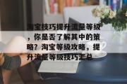 淘宝技巧提升流量等级，你是否了解其中的策略？淘宝等级攻略，提升流量等级技巧汇总