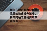 如何在短时间内获得高流量的快速提升策略,提高网站流量的高效策略指南 如何在短时间内获得高流量的快速提升策略,提高网站流量的高效策略指南