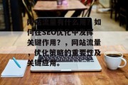 网站流量有什么用?如何在SEO优化中发挥关键作用?,网站流量,优化策略的重要性及关键应用。 网站流量有什么用?如何在SEO优化中发挥关键作用?,网站流量,优化策略的重要性及关键应用。