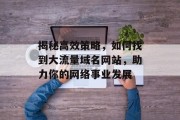 揭秘高效策略，如何找到大流量域名网站，助力你的网络事业发展
