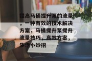 提高马桶提升泵的流量，一种有效的技术解决方案，马桶提升泵提升流量技巧，高效方案，生活小妙招