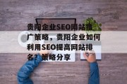 贵阳企业SEO网站推广策略，贵阳企业如何利用SEO提高网站排名？策略分享