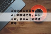 天命游戏攻略分享,从入门到精通之路,天下无双,新手入门到精通攻略 天命游戏攻略分享,从入门到精通之路,天下无双,新手入门到精通攻略