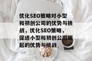 优化SEO策略对小型和初创公司的优势与挑战，优化SEO策略，促进小型和初创公司崛起的优势与挑战