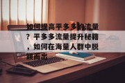 如何提高平多多的流量?平多多流量提升秘籍,如何在海量人群中脱颖而出 如何提高平多多的流量?平多多流量提升秘籍,如何在海量人群中脱颖而出