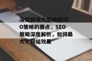 深度解读大型网站SEO策略的要点,SEO策略深度解析,如何最大化网站效果 深度解读大型网站SEO策略的要点,SEO策略深度解析,如何最大化网站效果
