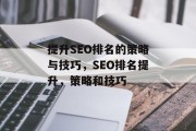 提升SEO排名的策略与技巧,SEO排名提升,策略和技巧 提升SEO排名的策略与技巧,SEO排名提升,策略和技巧