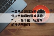 一品千金游戏攻略,如何玩出精彩的游戏体验?,一品千金,玩游戏的秘诀与技巧