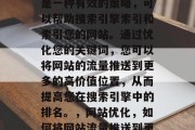 SEO关键词网站搜索是一种有效的策略,可以帮助搜索引擎索引和索引您的网站。通过优化您的关键词,您可以将网站的流量推送到更多的高价值位置,从而提高您在搜索引擎中的排名。,网站优化,如何将网站流量推送到更高的排名位置 SEO关键词网站搜索是一种有效的策略,可以帮助搜索引擎索引和索引您的网站。通过优化您的关键词,您可以将网站的流量推送到更多的高价值位置,从而提高您在搜索引擎中的排名。,网站优化,如何将网站流量推送到更高的排名位置