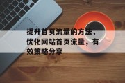 提升首页流量的方法,优化网站首页流量,有效策略分享