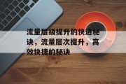 流量层级提升的快进秘诀,流量层次提升,高效快捷的秘诀 流量层级提升的快进秘诀,流量层次提升,高效快捷的秘诀