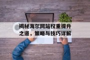 揭秘海尔网站权重提升之道，策略与技巧详解