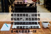 SEO(搜索引擎优化)是当今互联网营销的核心策略之一。一个成功的SEO模型网站需要清晰、准确的定位,易于搜索排名,以吸引目标用户,并在各种在线营销渠道上获得曝光。,明确定位+易找排名+曝光渠道多—SEO成功模型网站的关键要素 SEO(搜索引擎优化)是当今互联网营销的核心策略之一。一个成功的SEO模型网站需要清晰、准确的定位,易于搜索排名,以吸引目标用户,并在各种在线营销渠道上获得曝光。,明确定位+易找排名+曝光渠道多—SEO成功模型网站的关键要素