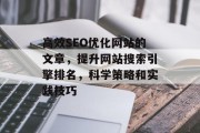 高效SEO优化网站的文章，提升网站搜索引擎排名，科学策略和实践技巧