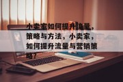 小卖家如何提升流量，策略与方法，小卖家，如何提升流量与营销策略？