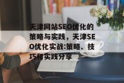 天津网站SEO优化的策略与实践,天津SEO优化实战:策略、技巧和实践分享 天津网站SEO优化的策略与实践,天津SEO优化实战:策略、技巧和实践分享