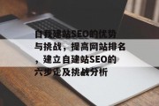 自我建站SEO的优势与挑战,提高网站排名,建立自建站SEO的六步走及挑战分析 自我建站SEO的优势与挑战,提高网站排名,建立自建站SEO的六步走及挑战分析