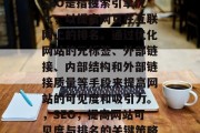 SEO是指搜索引擎优化,以提高网页在互联网上的排名。通过优化网站的元标签、外部链接、内部结构和外部链接质量等手段来提高网站的可见度和吸引力。,SEO,提高网站可见度与排名的关键策略 SEO是指搜索引擎优化,以提高网页在互联网上的排名。通过优化网站的元标签、外部链接、内部结构和外部链接质量等手段来提高网站的可见度和吸引力。,SEO,提高网站可见度与排名的关键策略