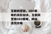 互联网营销,SEO策略的高阶秘诀,互联网营销SEO策略,揭秘高效攻略 互联网营销,SEO策略的高阶秘诀,互联网营销SEO策略,揭秘高效攻略