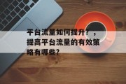 平台流量如何提升?,提高平台流量的有效策略有哪些?