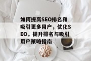 如何提高SEO排名和吸引更多用户,优化SEO,提升排名与吸引用户策略指南 如何提高SEO排名和吸引更多用户,优化SEO,提升排名与吸引用户策略指南