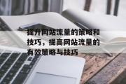 提升网站流量的策略和技巧,提高网站流量的有效策略与技巧 提升网站流量的策略和技巧,提高网站流量的有效策略与技巧