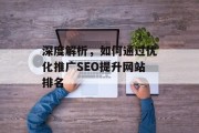 深度解析,如何通过优化推广SEO提升网站排名 深度解析,如何通过优化推广SEO提升网站排名