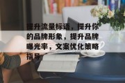 提升流量标语，提升你的品牌形象，提升品牌曝光率，文案优化策略指导