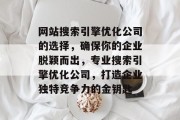 网站搜索引擎优化公司的选择,确保你的企业脱颖而出,专业搜索引擎优化公司,打造企业独特竞争力的金钥匙 网站搜索引擎优化公司的选择,确保你的企业脱颖而出,专业搜索引擎优化公司,打造企业独特竞争力的金钥匙