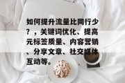 如何提升流量比同行少?,关键词优化、提高元标签质量、内容营销、分享文章、社交媒体互动等。 如何提升流量比同行少?,关键词优化、提高元标签质量、内容营销、分享文章、社交媒体互动等。