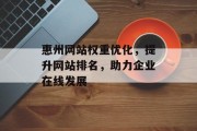 惠州网站权重优化,提升网站排名,助力企业在线发展 惠州网站权重优化,提升网站排名,助力企业在线发展