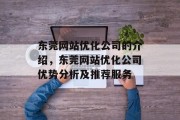 东莞网站优化公司的介绍,东莞网站优化公司优势分析及推荐服务 东莞网站优化公司的介绍,东莞网站优化公司优势分析及推荐服务