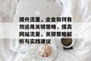 提升流量,企业如何有效运用关键策略,提高网站流量,关键策略解析与实践建议 提升流量,企业如何有效运用关键策略,提高网站流量,关键策略解析与实践建议