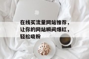 在线买流量网站推荐,让你的网站瞬间爆红,轻松吸粉 在线买流量网站推荐,让你的网站瞬间爆红,轻松吸粉